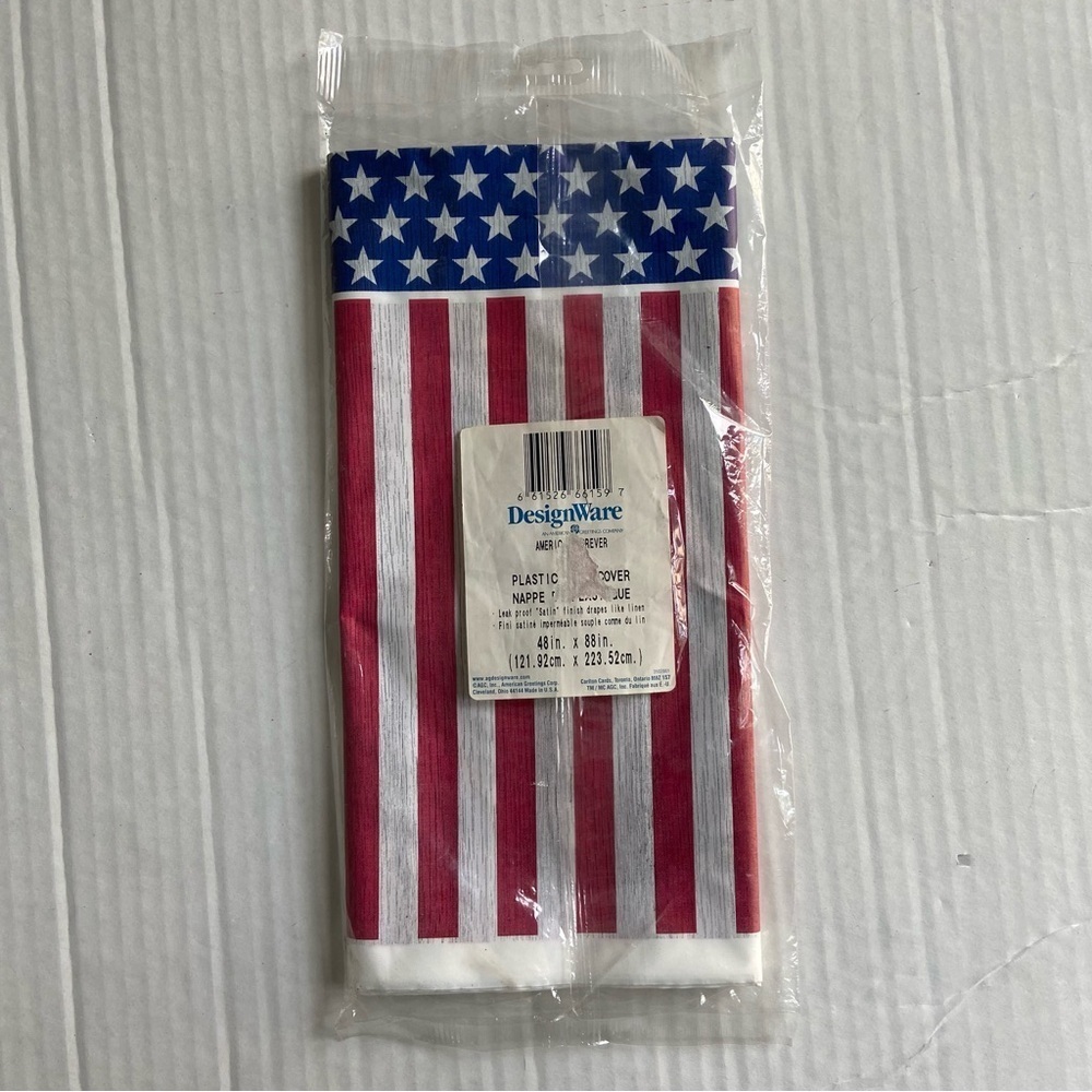 American Flag Plastic Table Cover Leak Proof  American Greetings 48in X 88 in